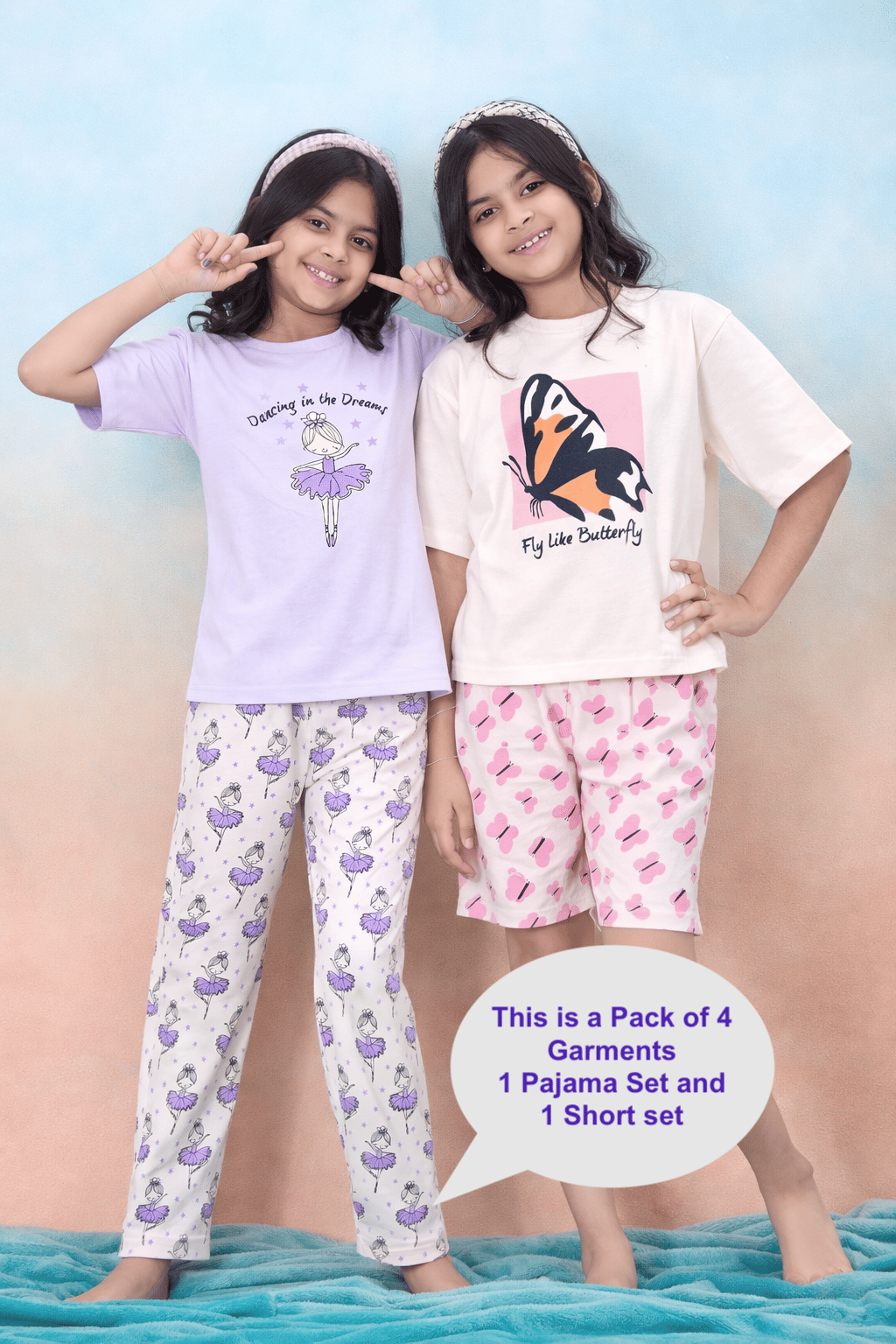 Pack of 2 - Girls Graphic Print Pyjama and Shorts Set