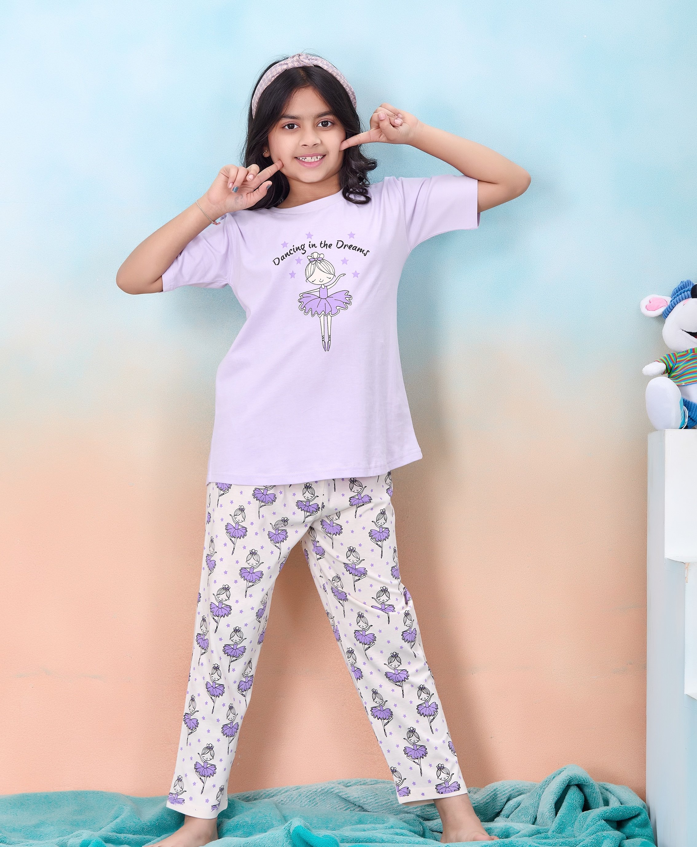 Pack of 2 - Girls Graphic Print Pyjama and Shorts Set
