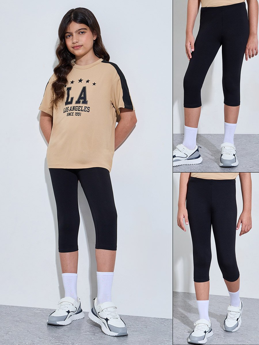 Teen Girls Pack of 2 - Cotton Blend Capri Leggings