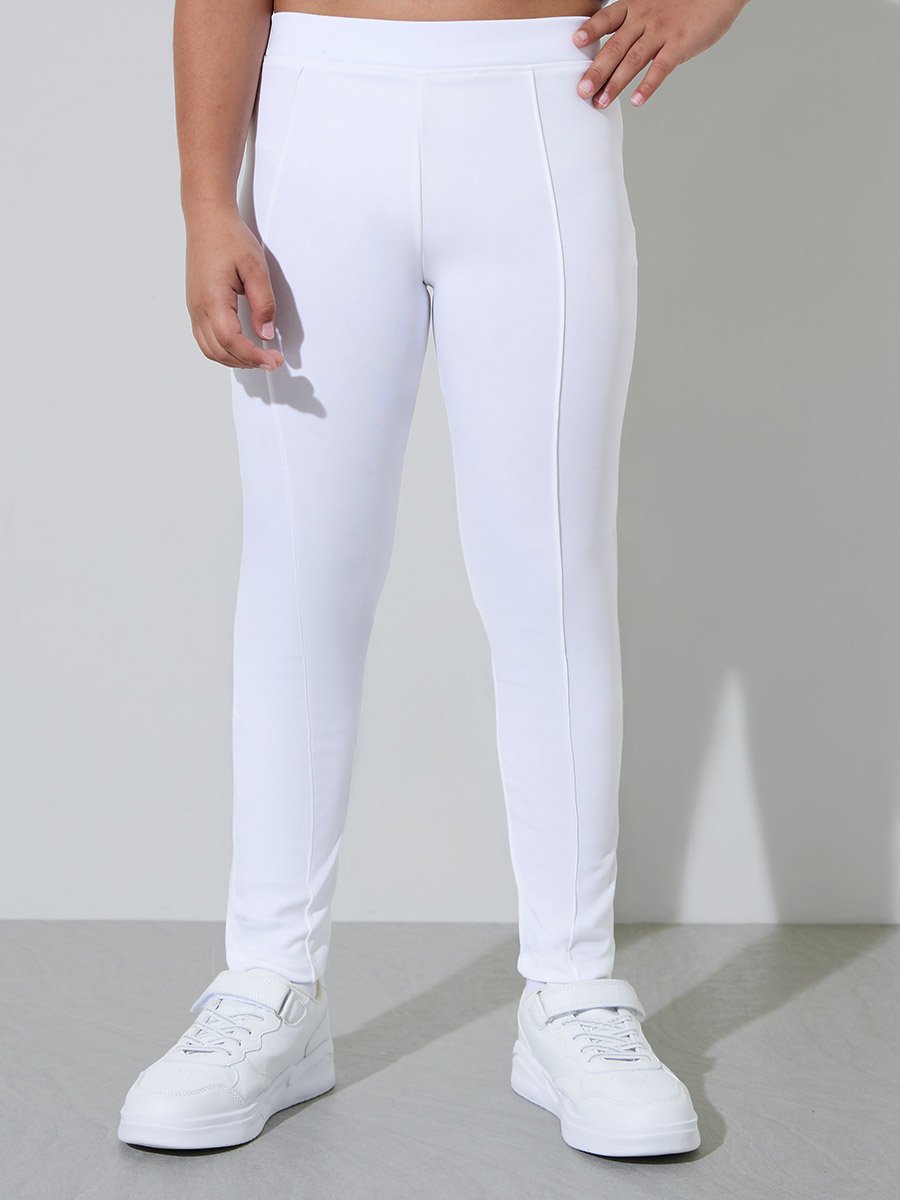 Teen Girls Off White Knitted Full Length Leggings