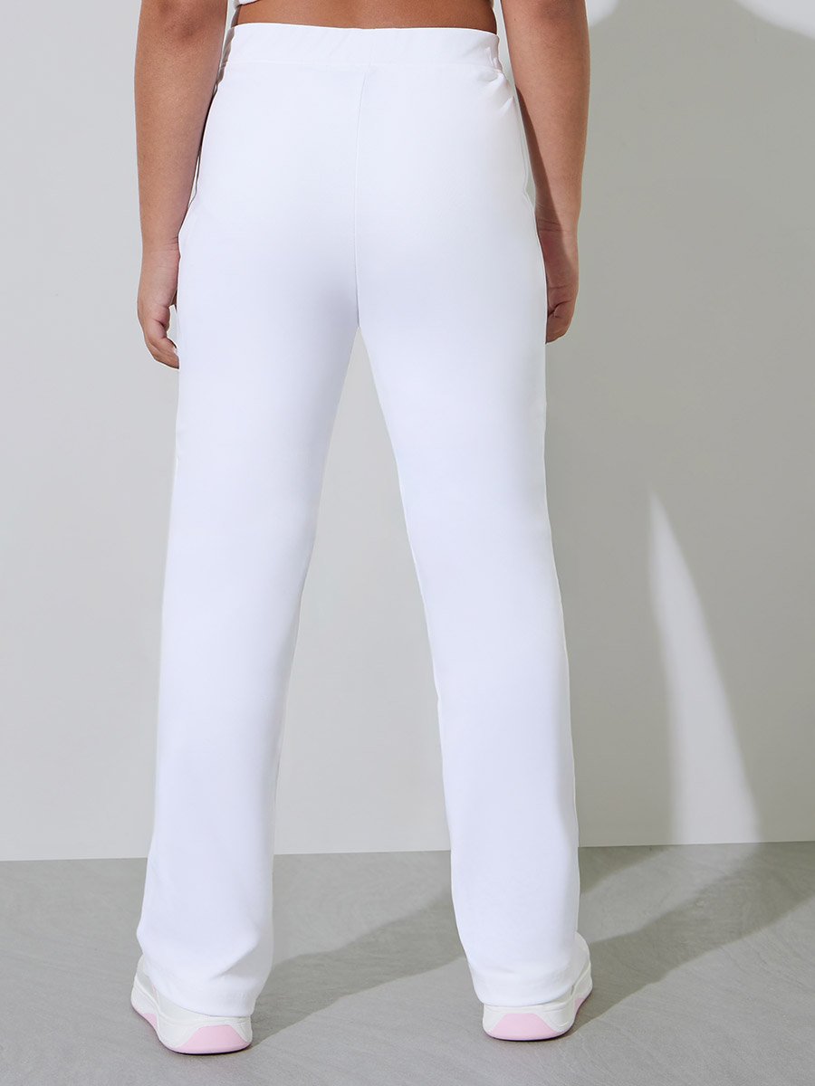 Teen Girls Off White Fit and Flared Leggings with Pin Tucks