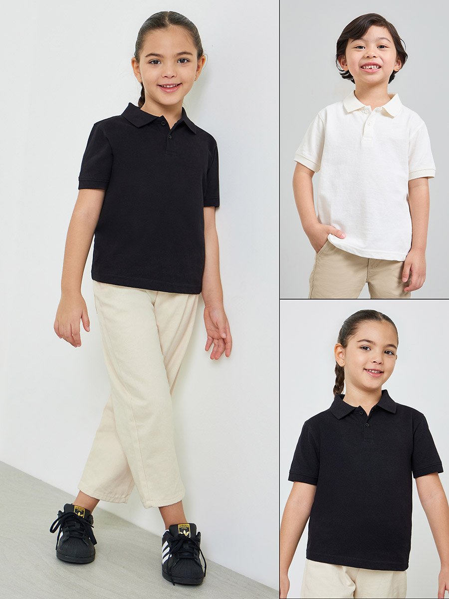 Pack of 2 - Kids Unisex Solid Cotton Polo T-Shirt