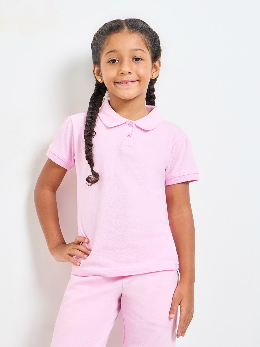 Girls Pack of 2 - Light Pink Cotton Polo T-Shirt
