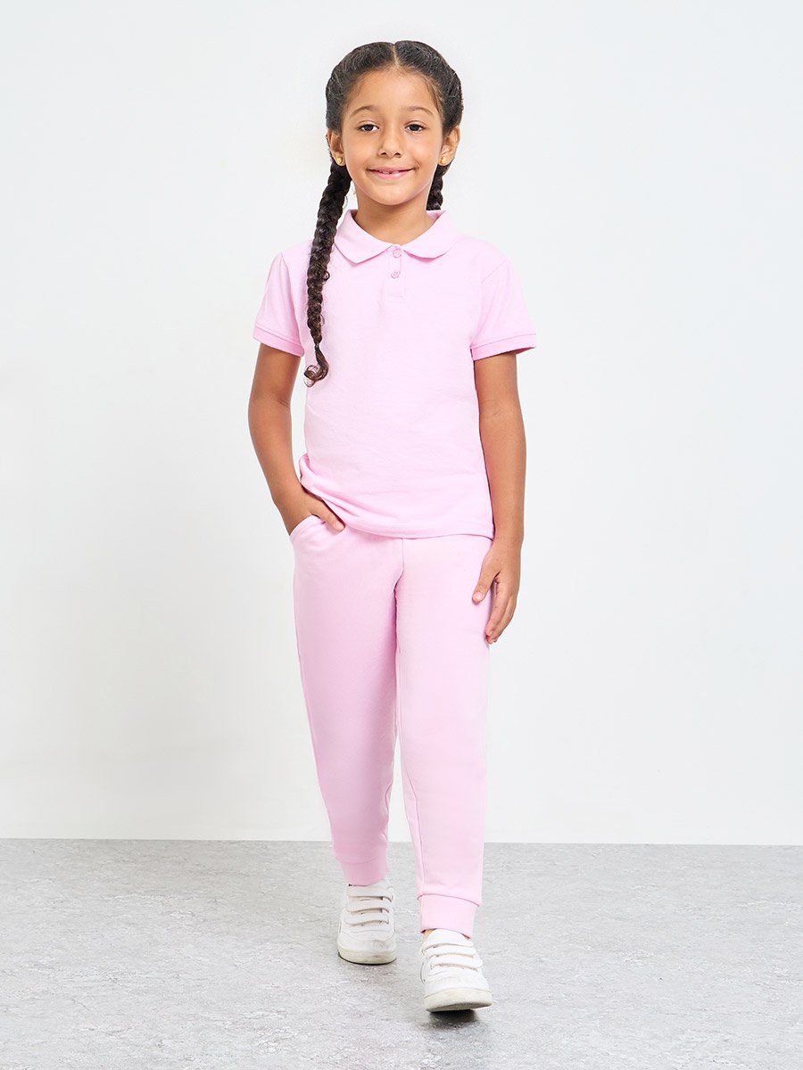 Girls Pack of 2 - Light Pink Cotton Polo T-Shirt