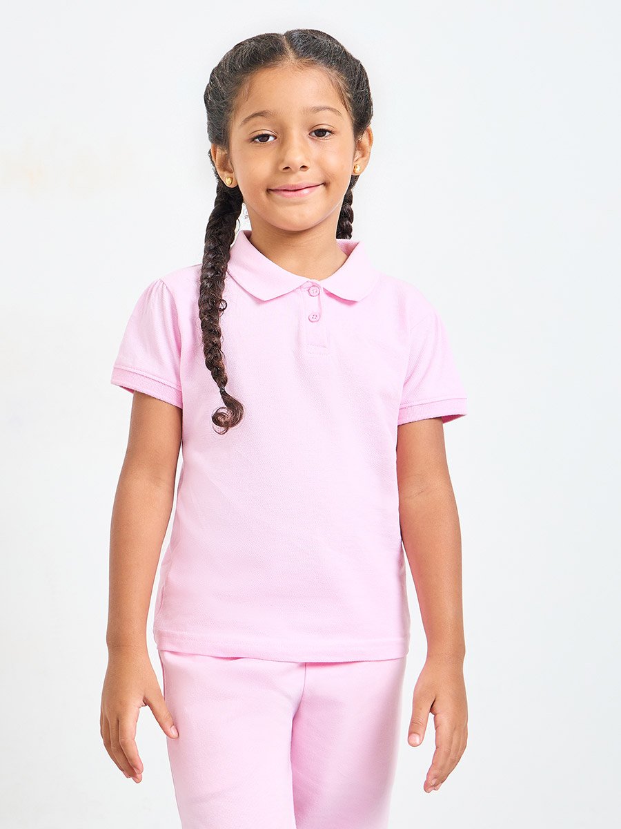 Girls Pack of 2 - Light Pink Cotton Polo T-Shirt