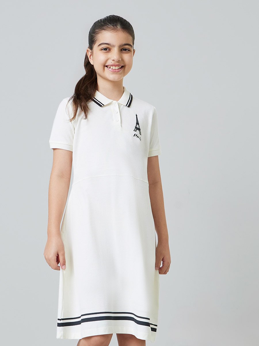 Teen Girls Cotton Polo T-Shirt Dress with Striped Hem