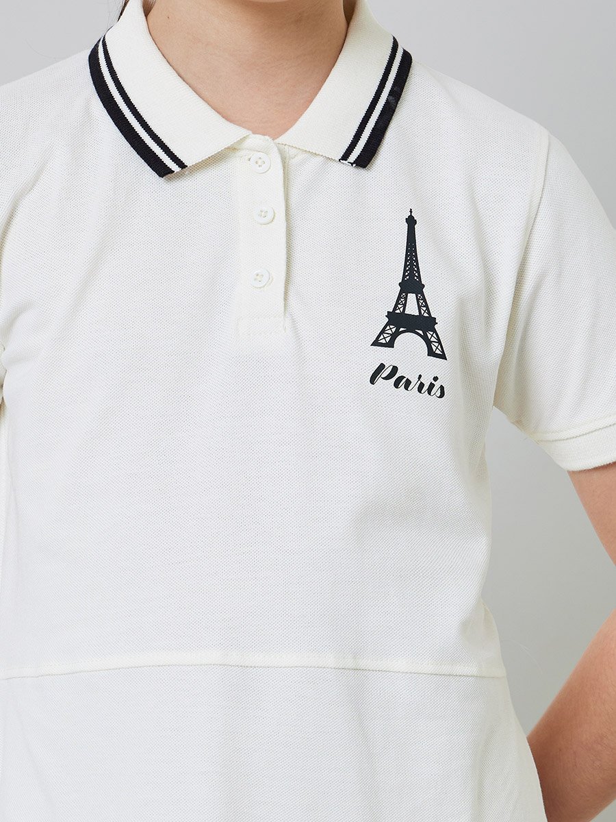 Teen Girls Cotton Polo T-Shirt Dress with Striped Hem