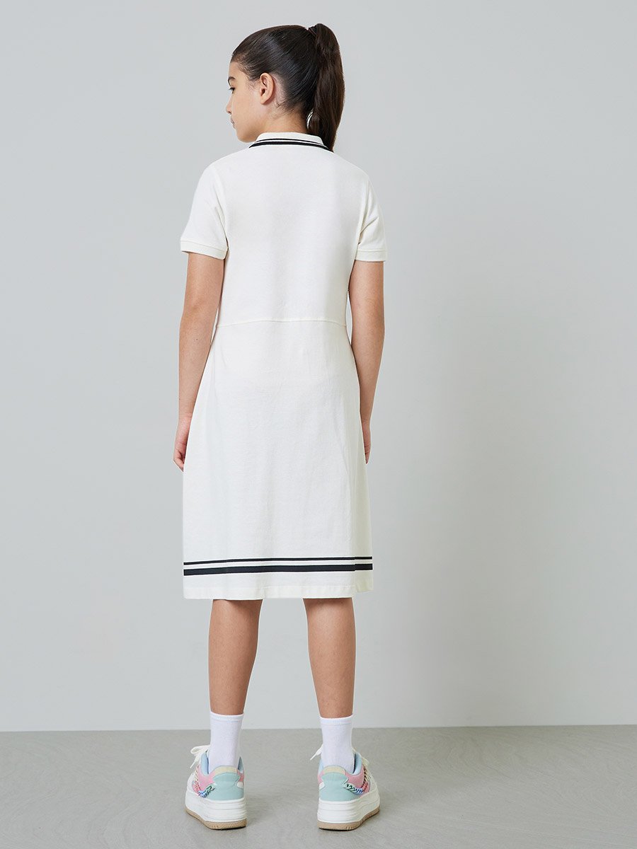 Teen Girls Cotton Polo T-Shirt Dress with Striped Hem