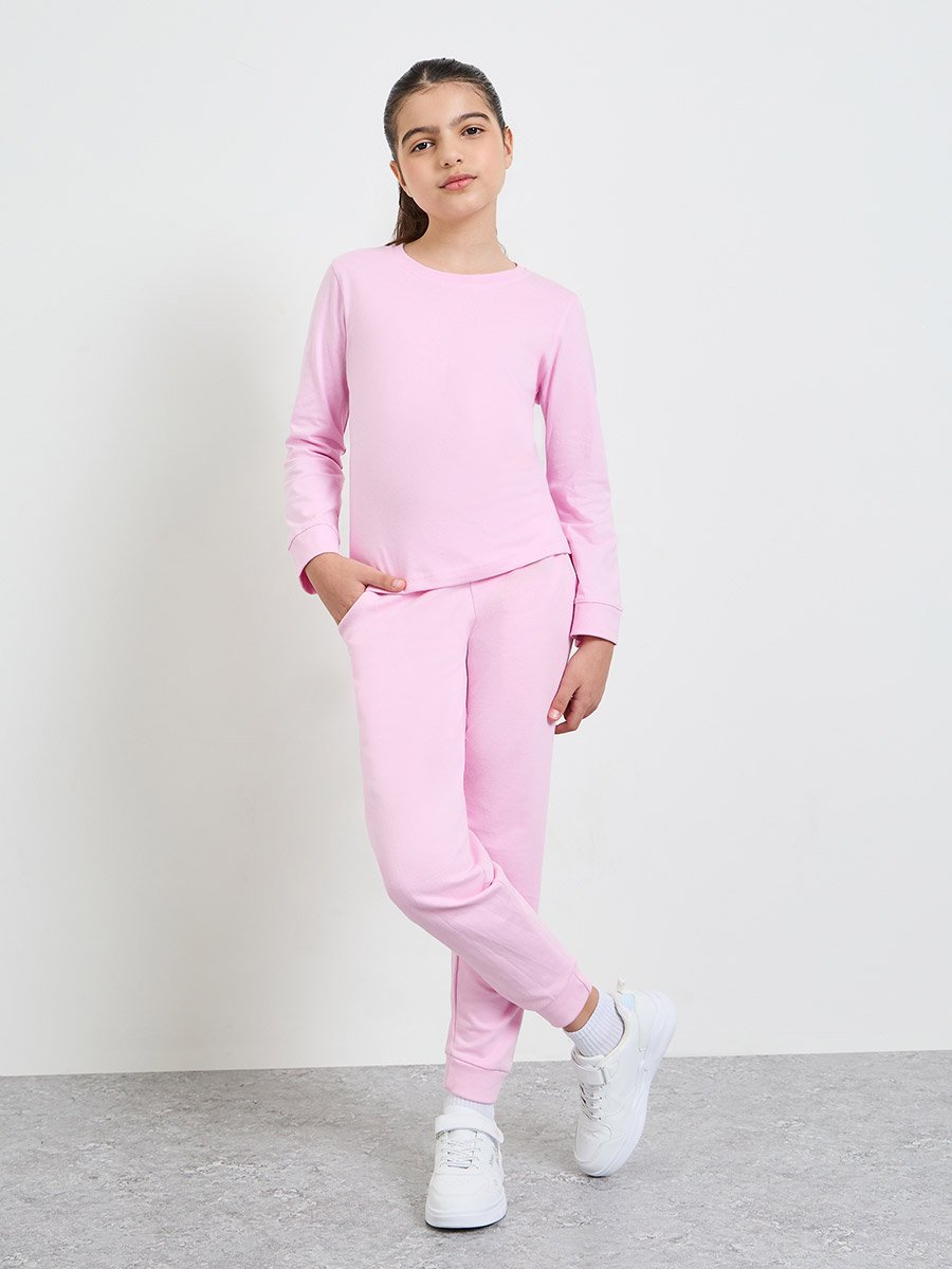 Girls Cotton Joggers with Side Pocket