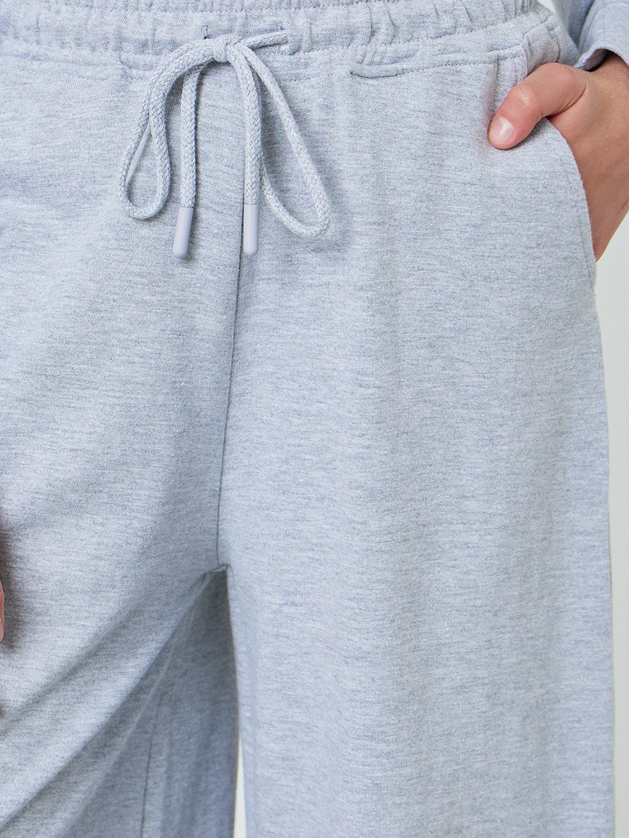 Teen Girls Grey Cotton Wide Leg Cropped Joggers