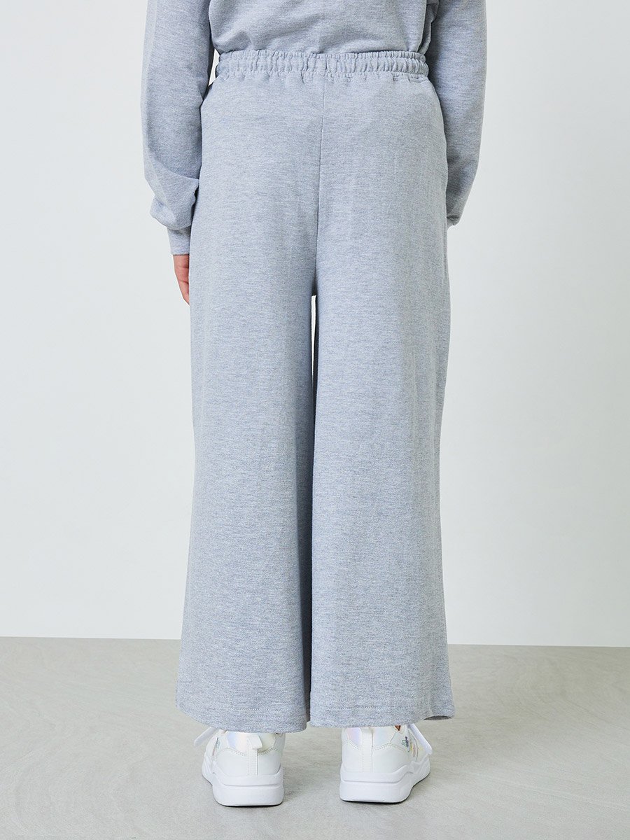 Teen Girls Grey Cotton Wide Leg Cropped Joggers