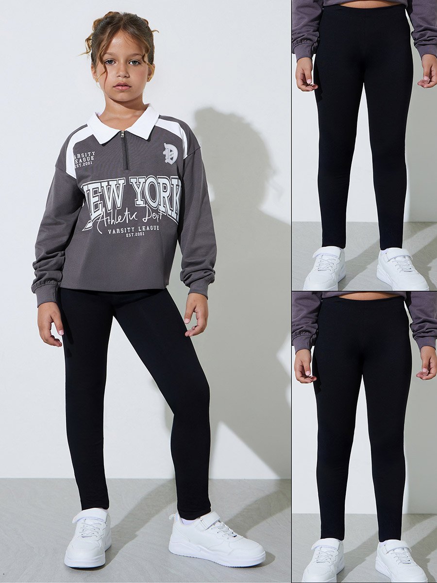 Pack of 2 - Teen Girls Black Full-Length Leggings