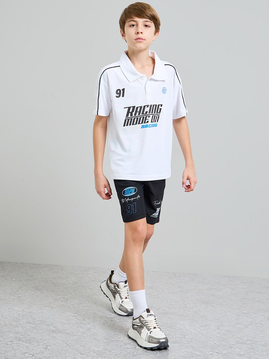 Teen Boys Racing Print Polo T-Shirt and Shorts Set