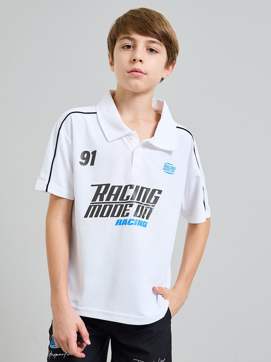 Teen Boys Racing Print Polo T-Shirt and Shorts Set