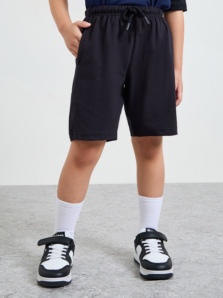 Boys Dark Blue Printed Raglan Sleeve T-Shirt and Shorts Set