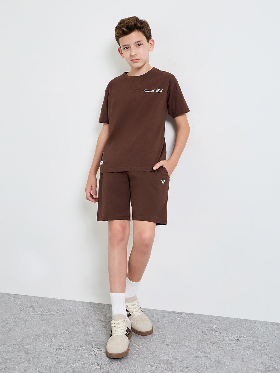 Overlock Stitch Oversized T-Shirt and Drawstring Shorts Set