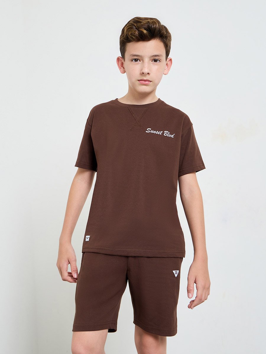 Overlock Stitch Oversized T-Shirt and Drawstring Shorts Set