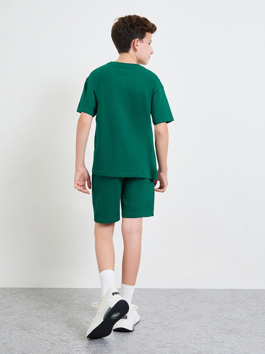 Side Stripe Drop Shoulder Oversized T-Shirt and Drawstring Short Set