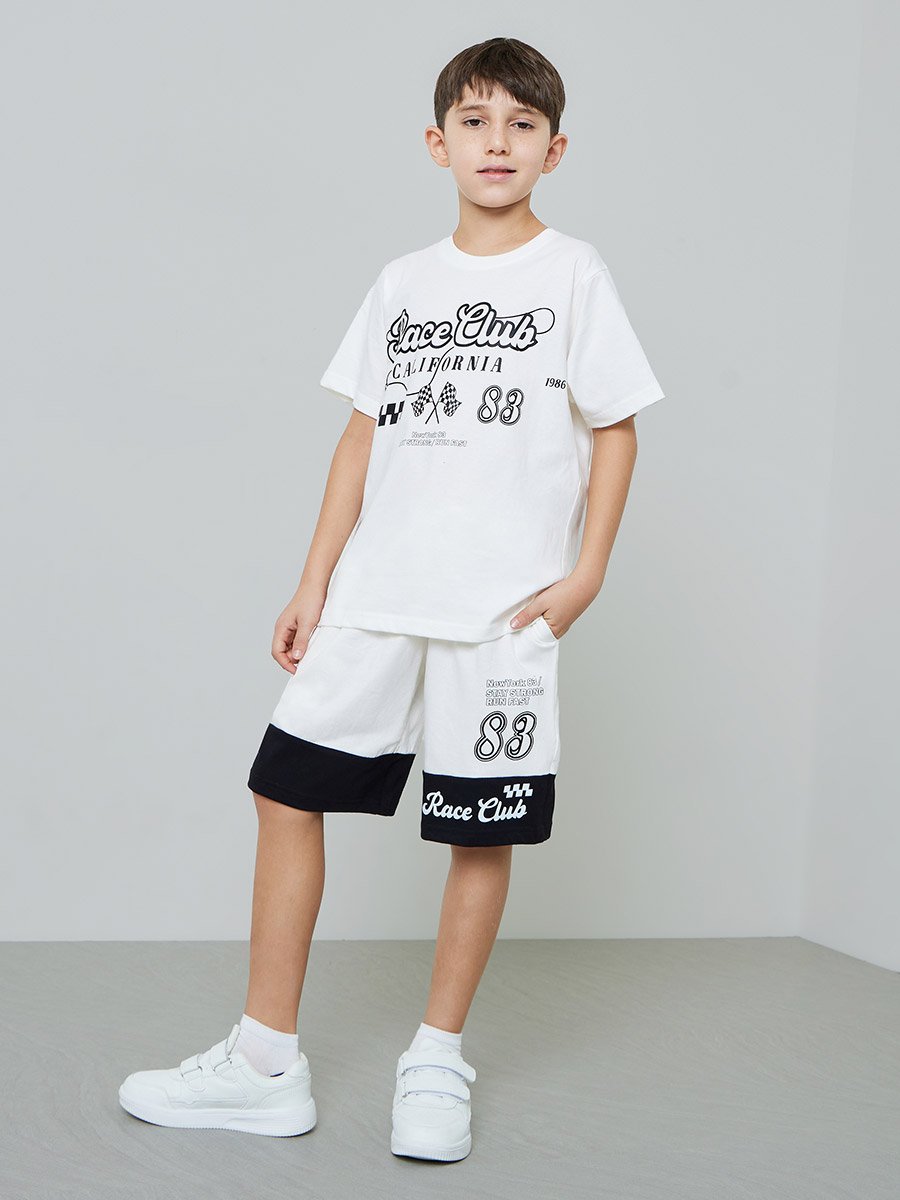 Boys Graphic Print T-Shirt and Color Block Shorts Set