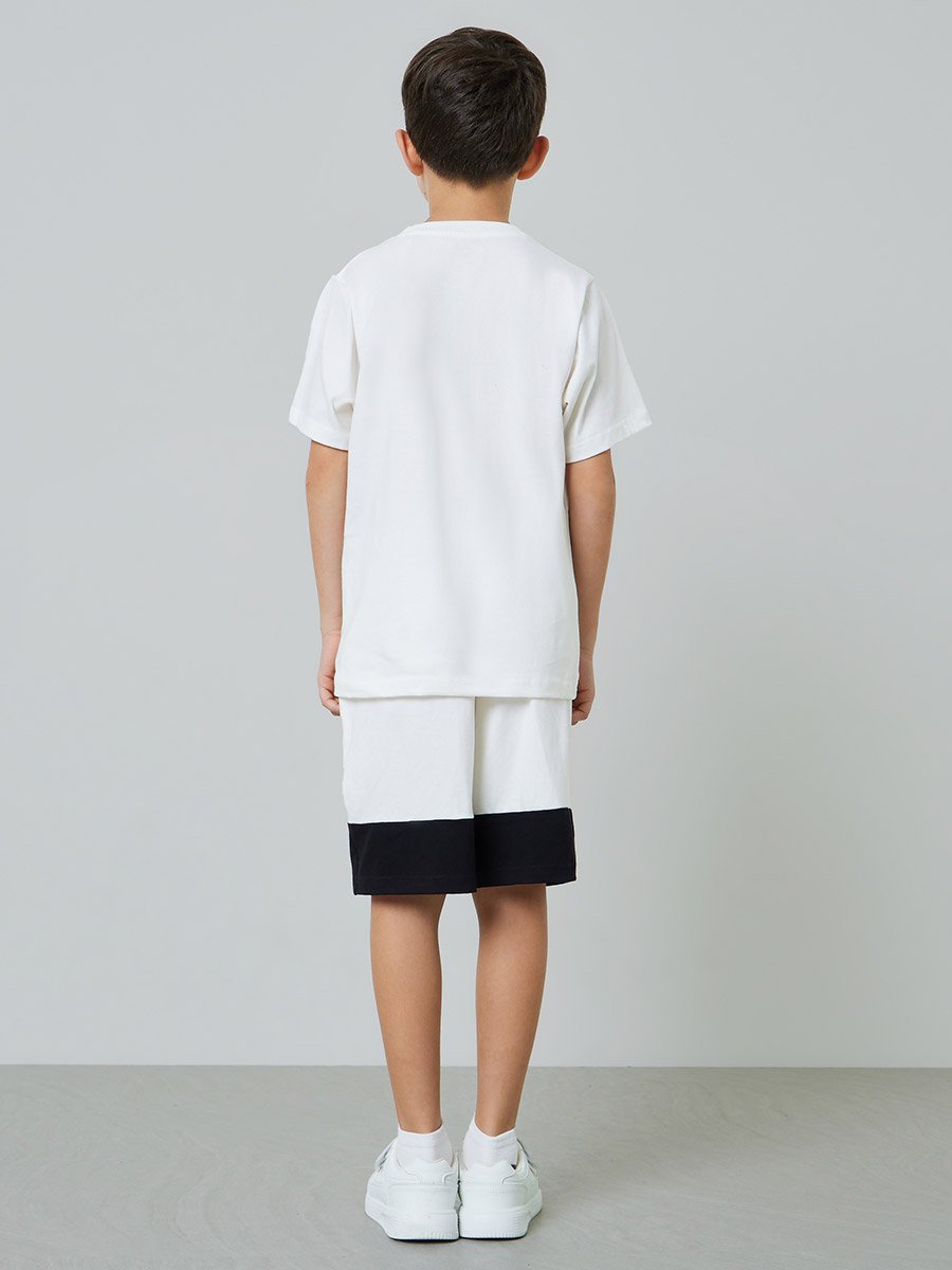 Boys Graphic Print T-Shirt and Color Block Shorts Set