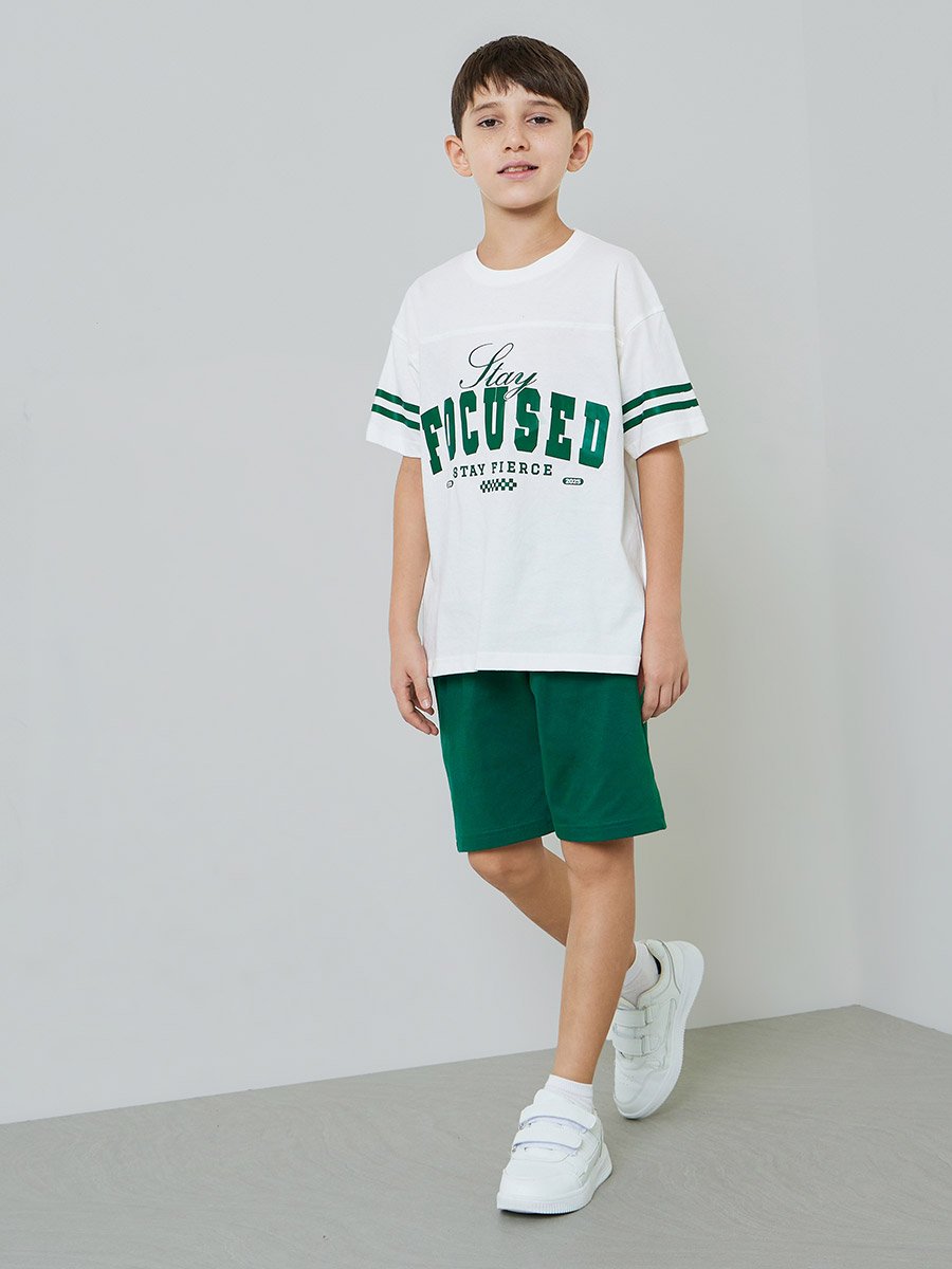 Boys Graphic Print Oversized T-Shirt and Drawstring Shorts Set