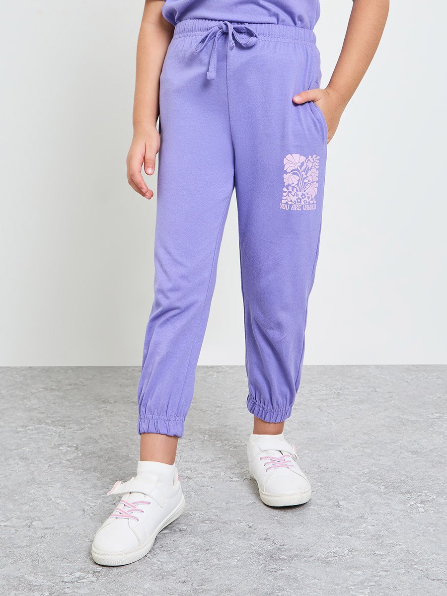 Girls Cotton Round Neck T-Shirt and Joggers Set