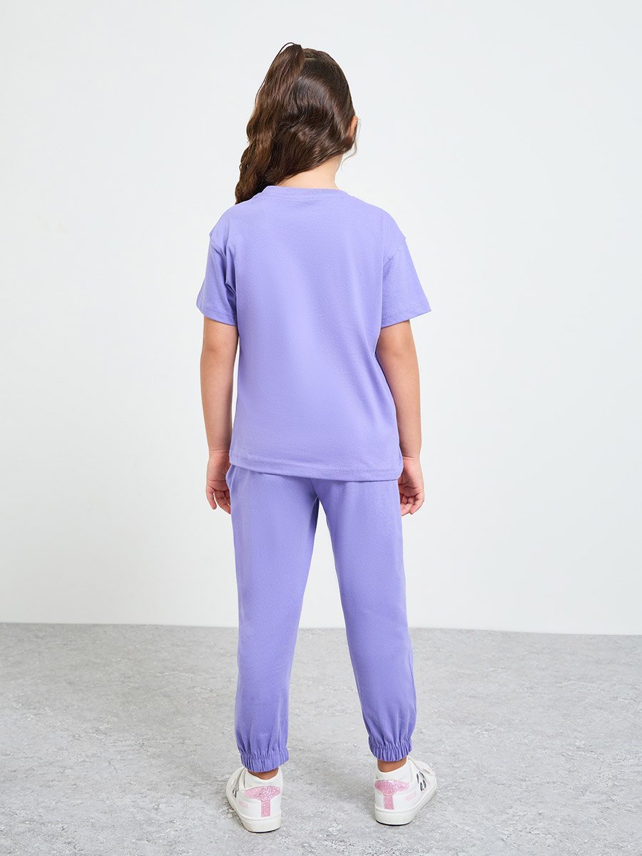 Girls Cotton Round Neck T-Shirt and Joggers Set