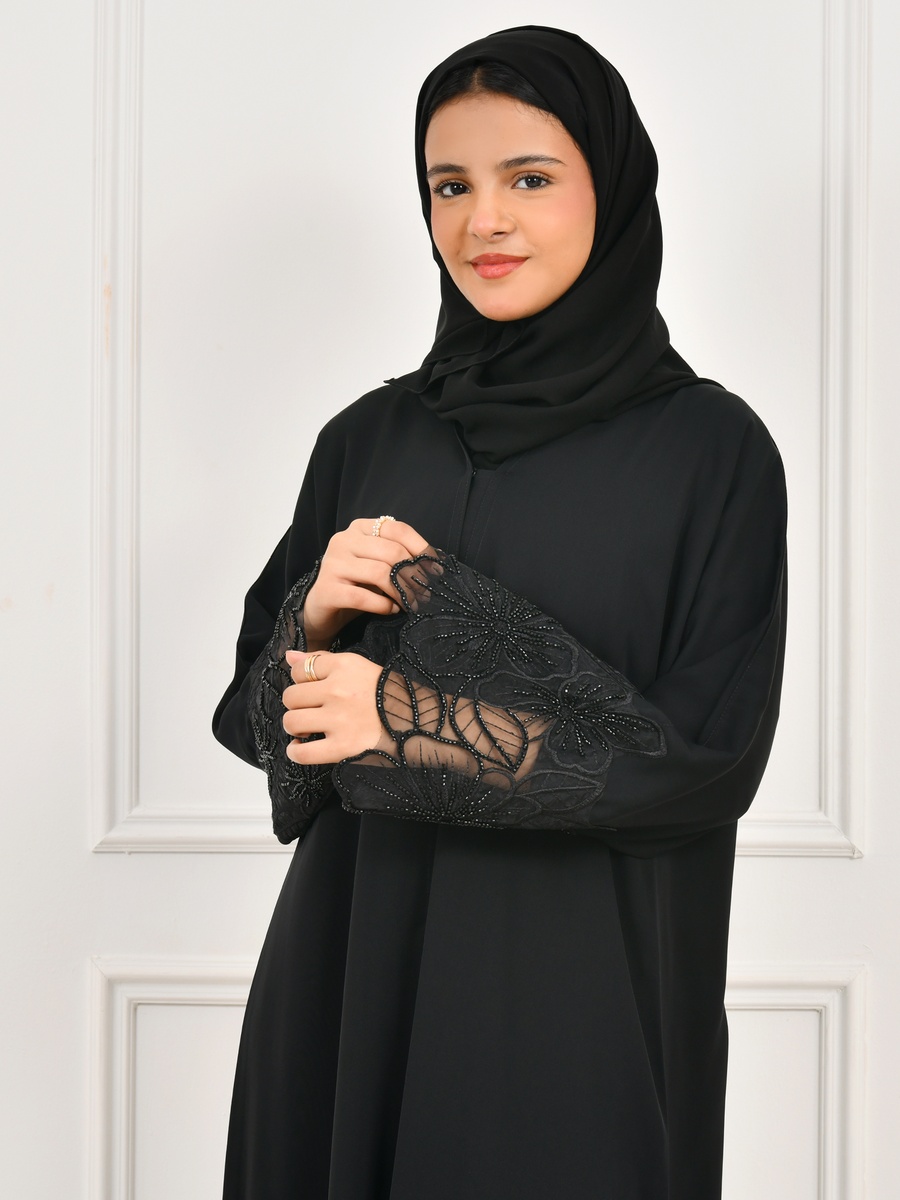 Girls Lace Trim Abaya