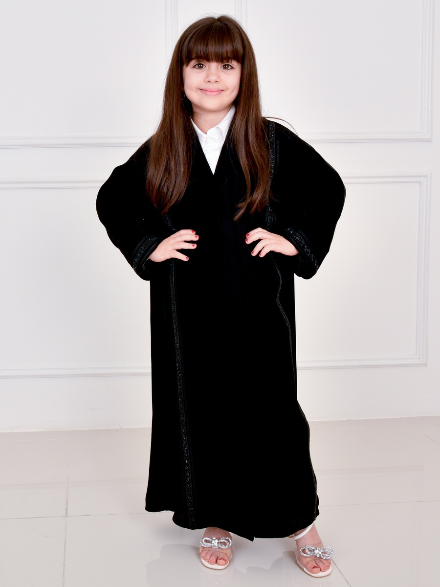 Girls Black Beaded Panel Abaya