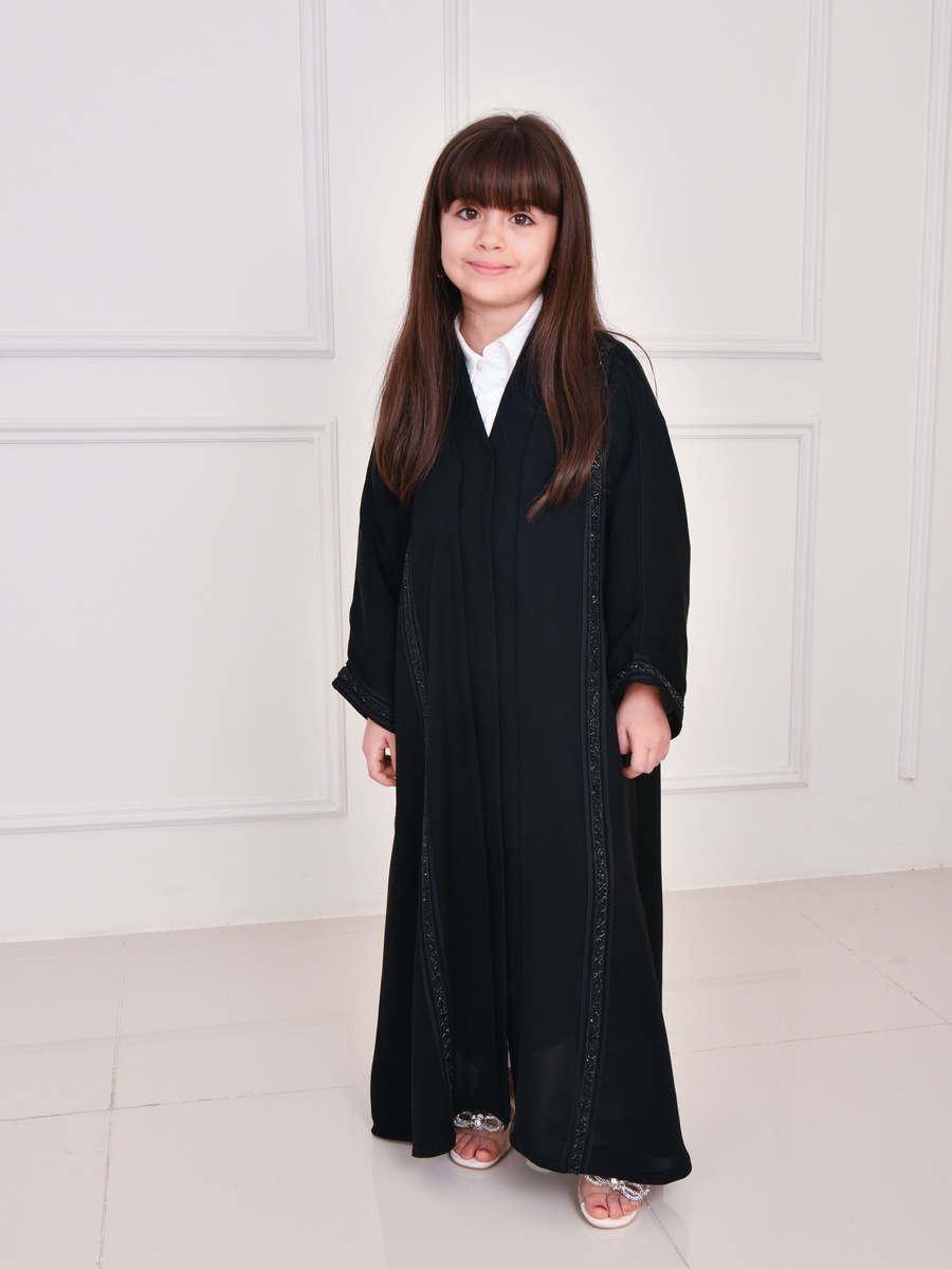 Girls Black Beaded Panel Abaya
