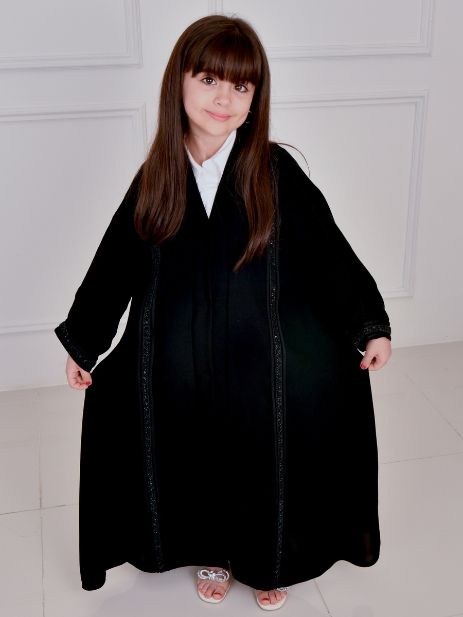 Girls Black Beaded Panel Abaya