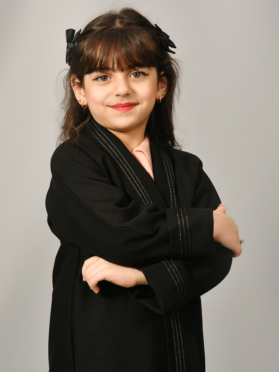 Girls Black Front Open Abaya
