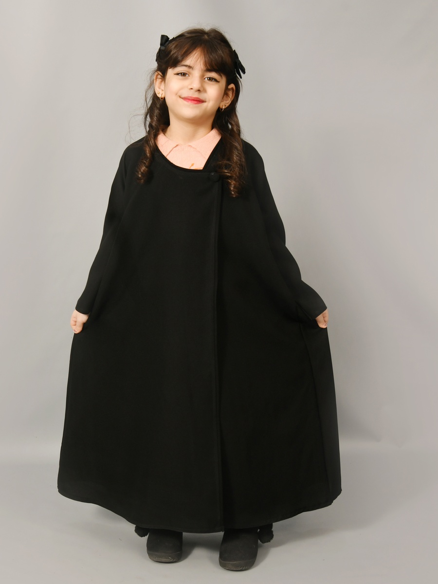 Girls Black Abaya with Side Button Detail