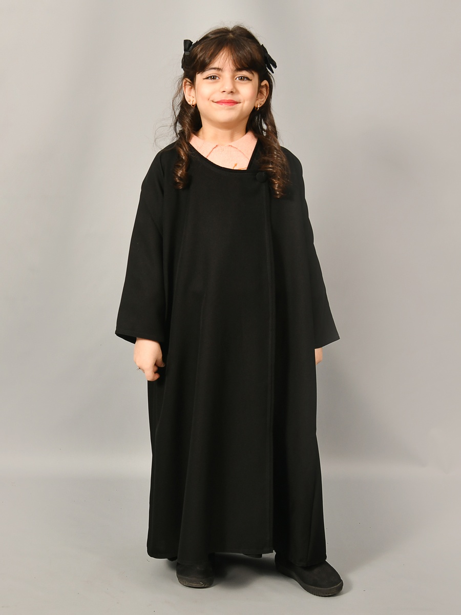 Girls Black Abaya with Side Button Detail