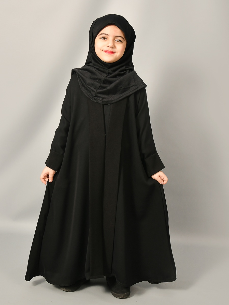 Girls Black V Neck Abaya