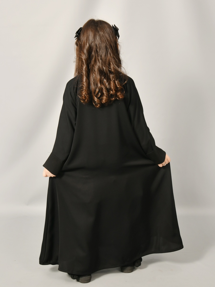 Girls Black V Neck Abaya