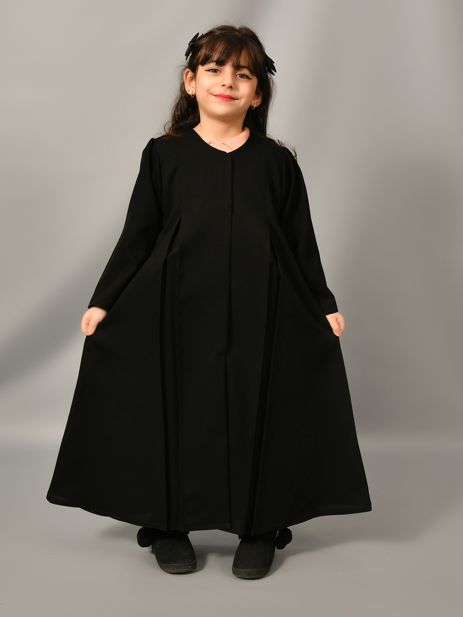 Girls Black Fold Pleat Abaya