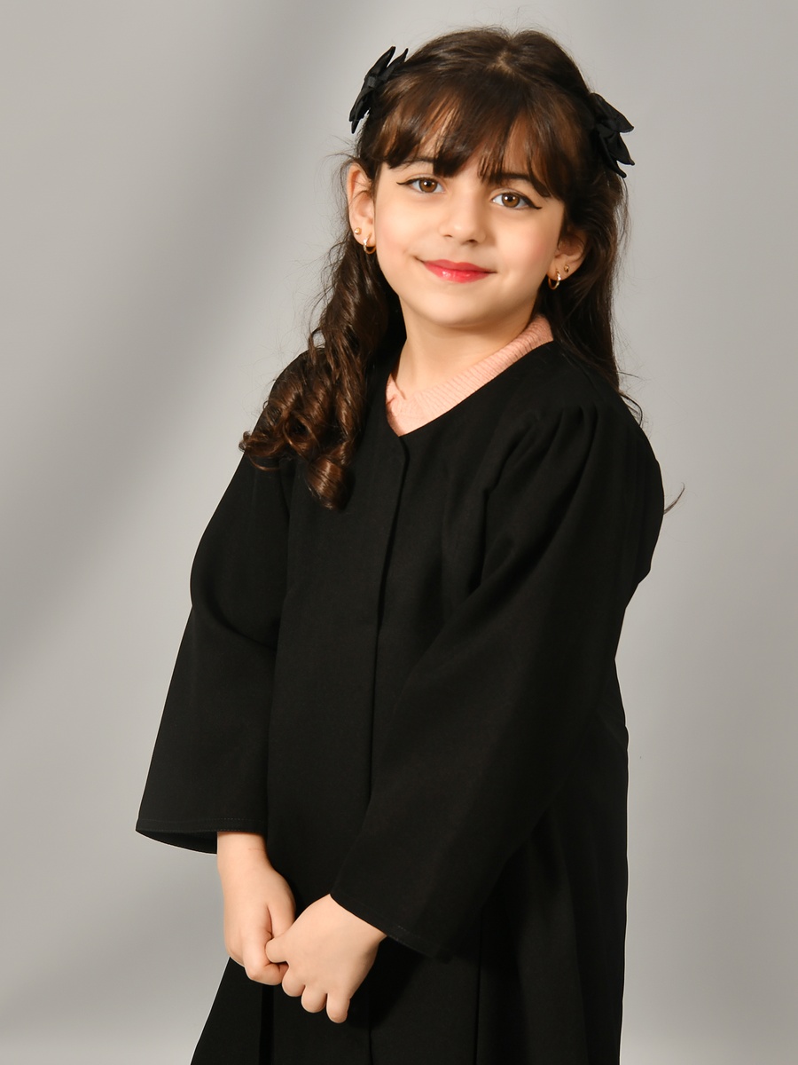 Girls Black Fold Pleat Abaya