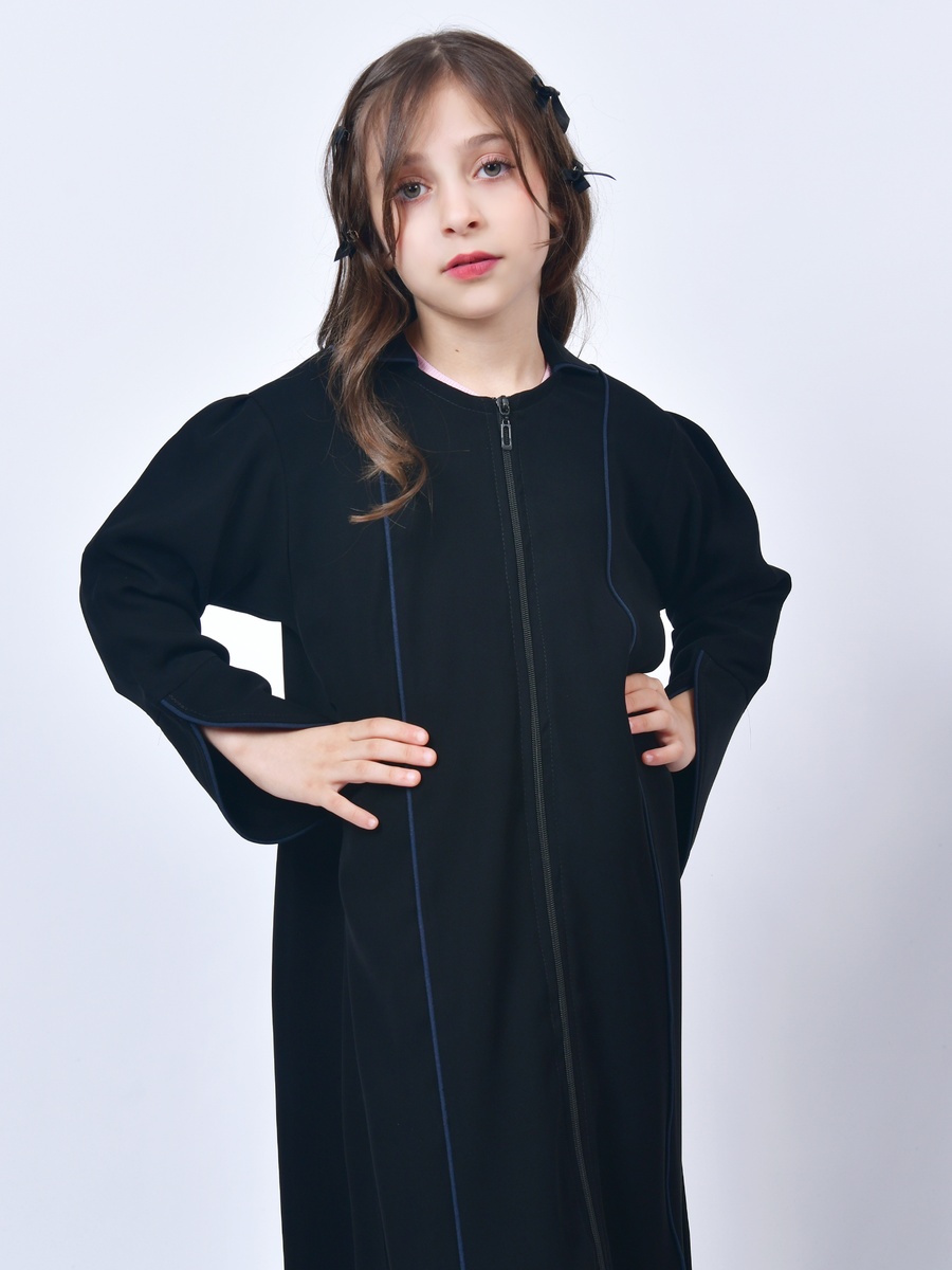 Girls Navy Blue Front Zipper Abaya