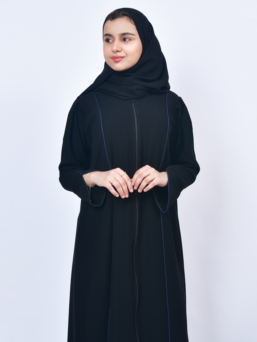 Girls Navy Blue Front Zipper Abaya