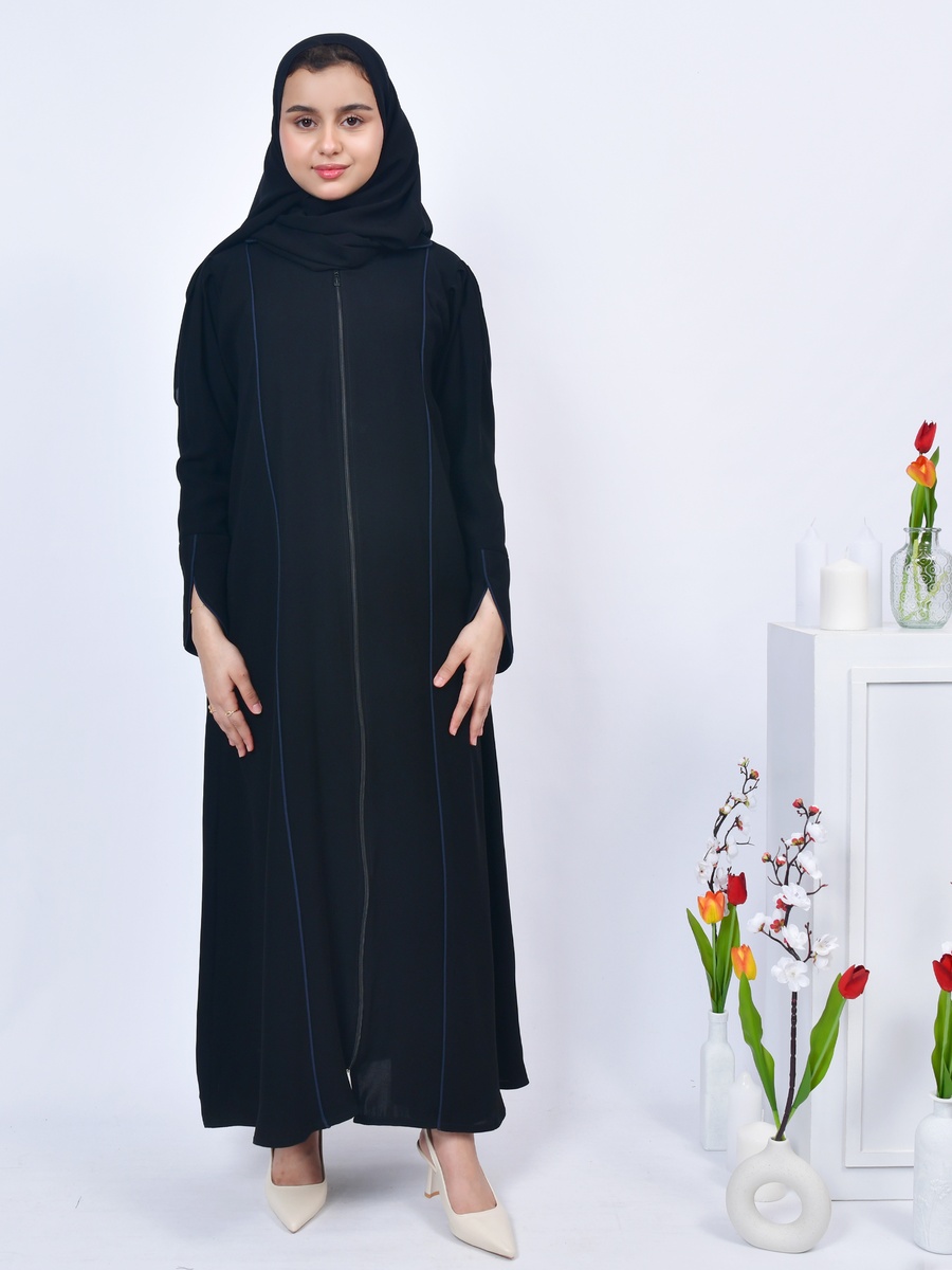 Girls Navy Blue Front Zipper Abaya