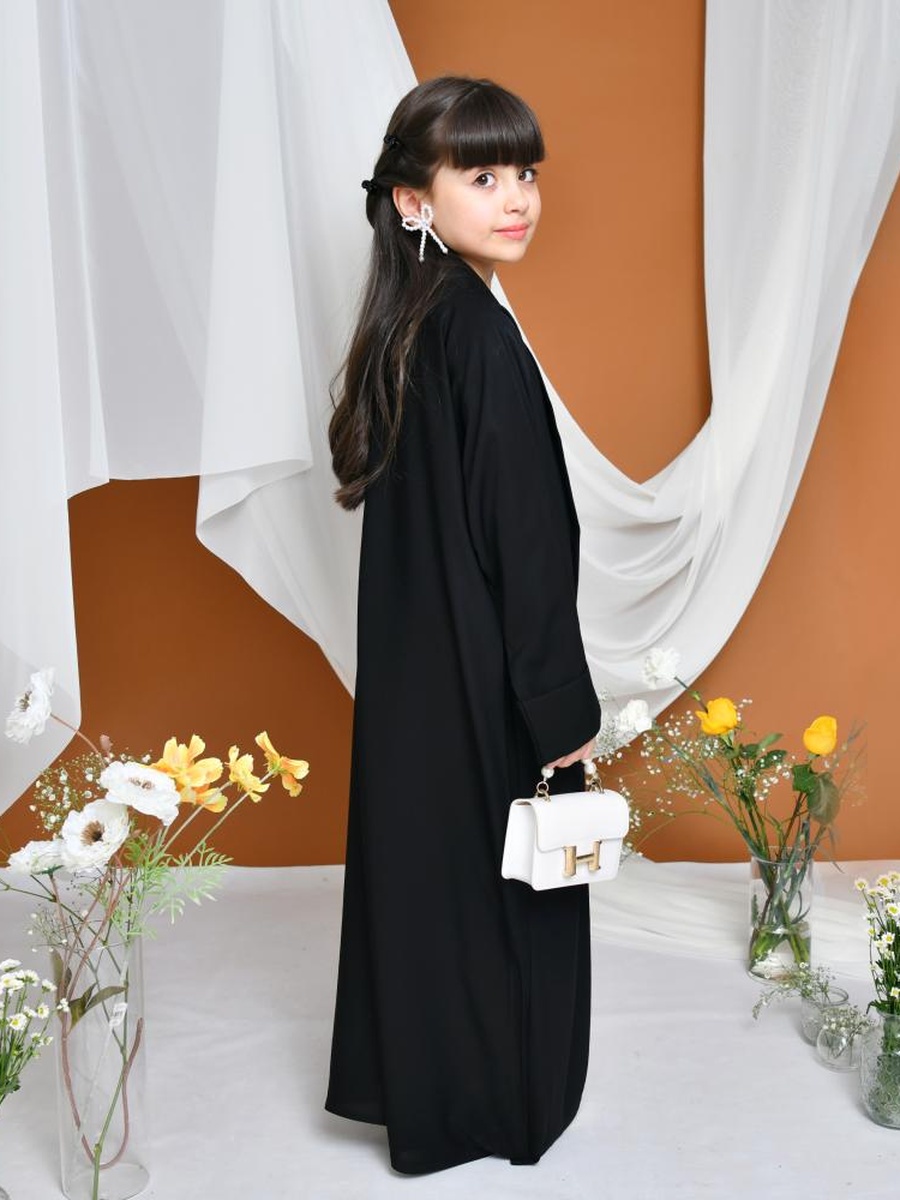 Girls Solid Abaya with Snap Closure