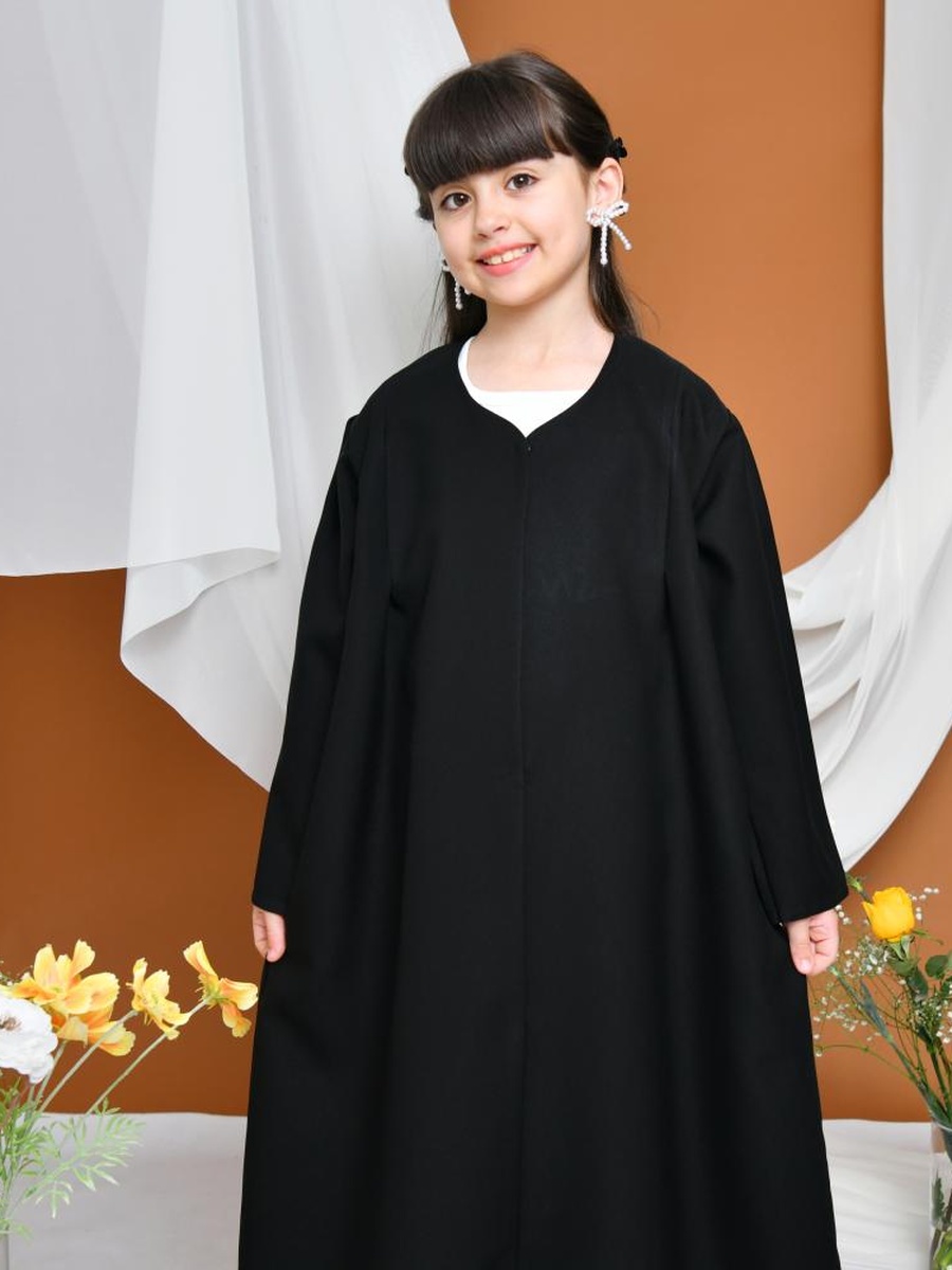 Girls Solid Abaya with Snap Closure