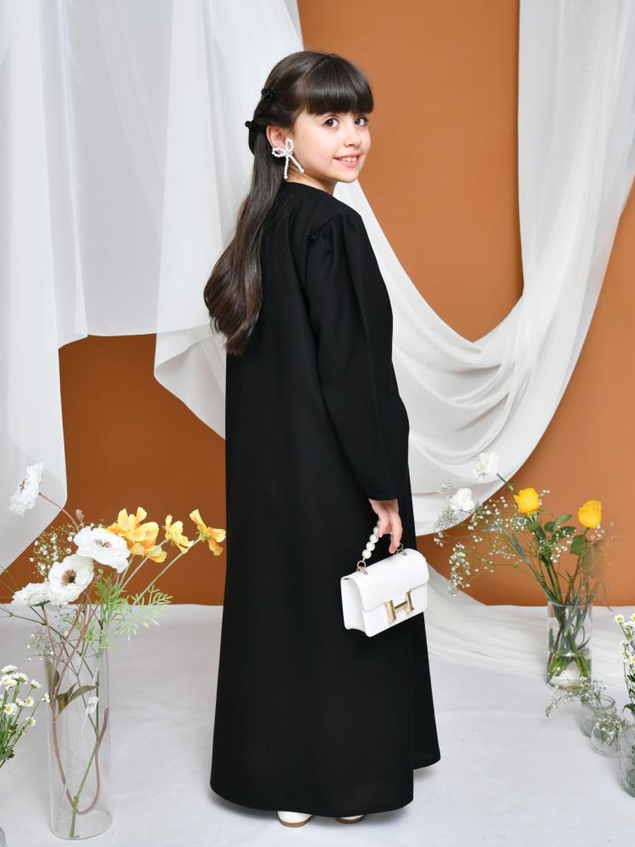 Girls Solid Abaya with Snap Closure