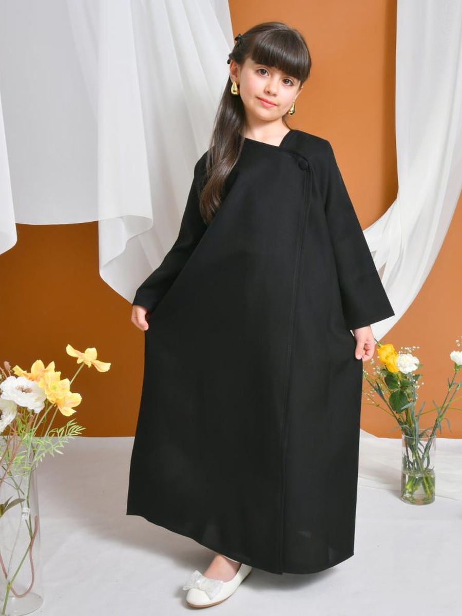 Girls Solid Wrap Abaya with Side Button