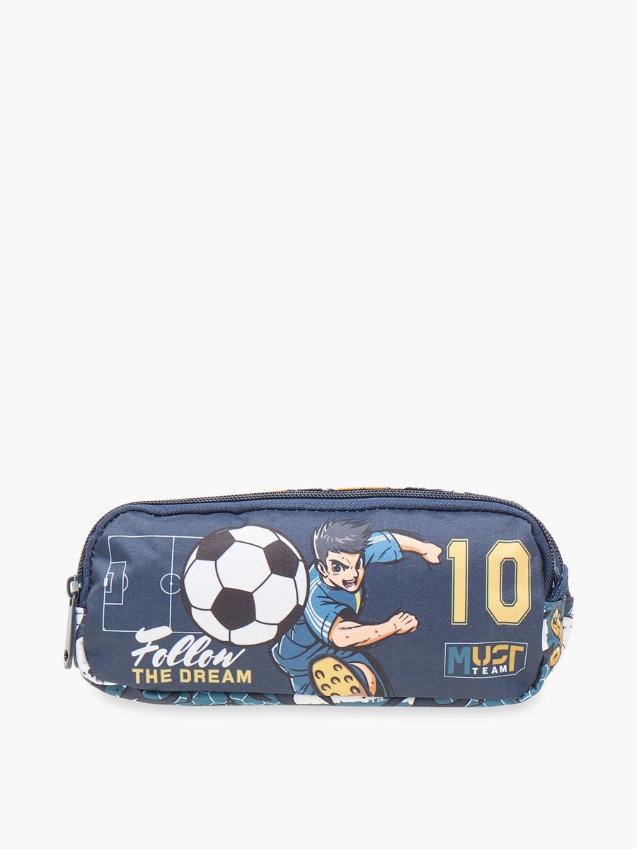 Football Print 2-Compartment Pencil Pouch with Zip Closure