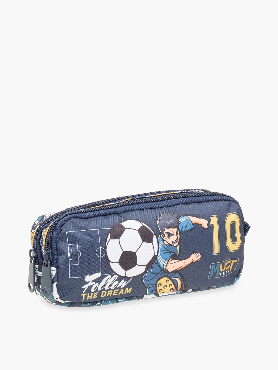 Football Print 2-Compartment Pencil Pouch with Zip Closure