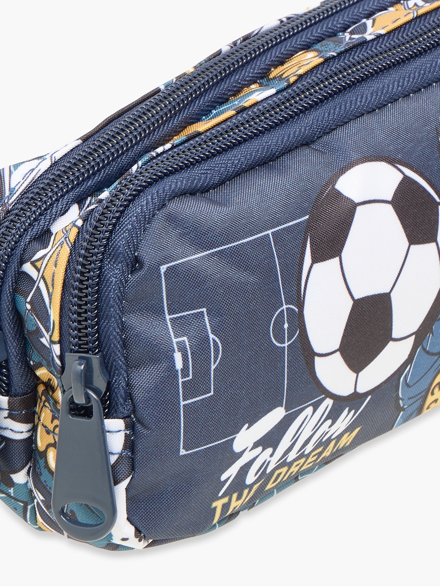Football Print 2-Compartment Pencil Pouch with Zip Closure