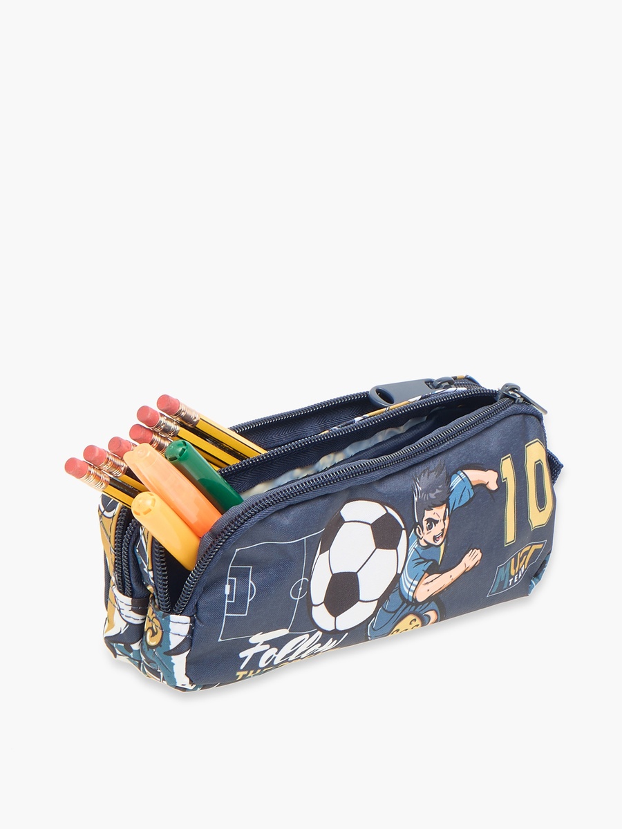 Football Print 2-Compartment Pencil Pouch with Zip Closure