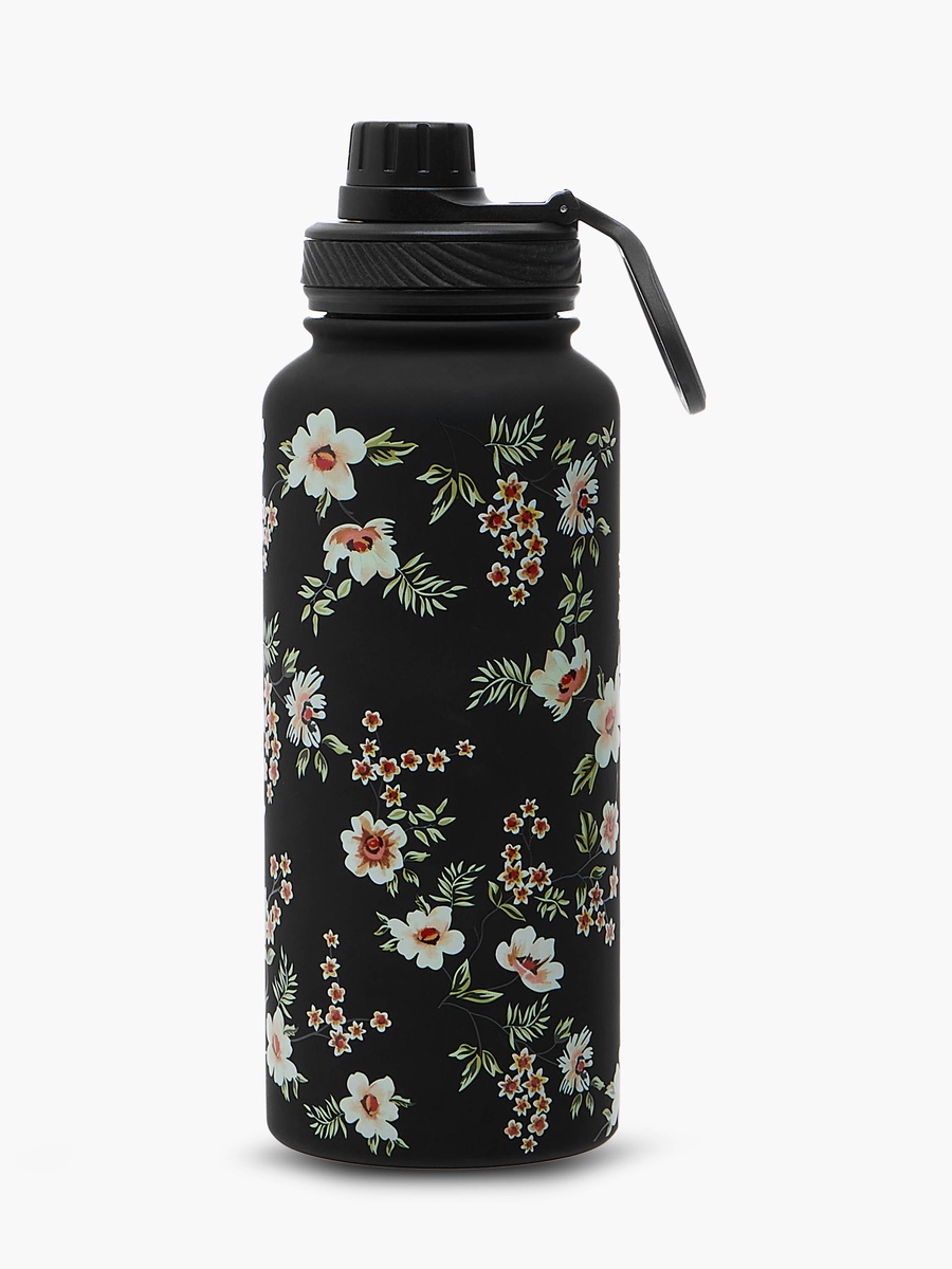 Floral Print Stainless Steel Water Bottle with Spout - 1 L